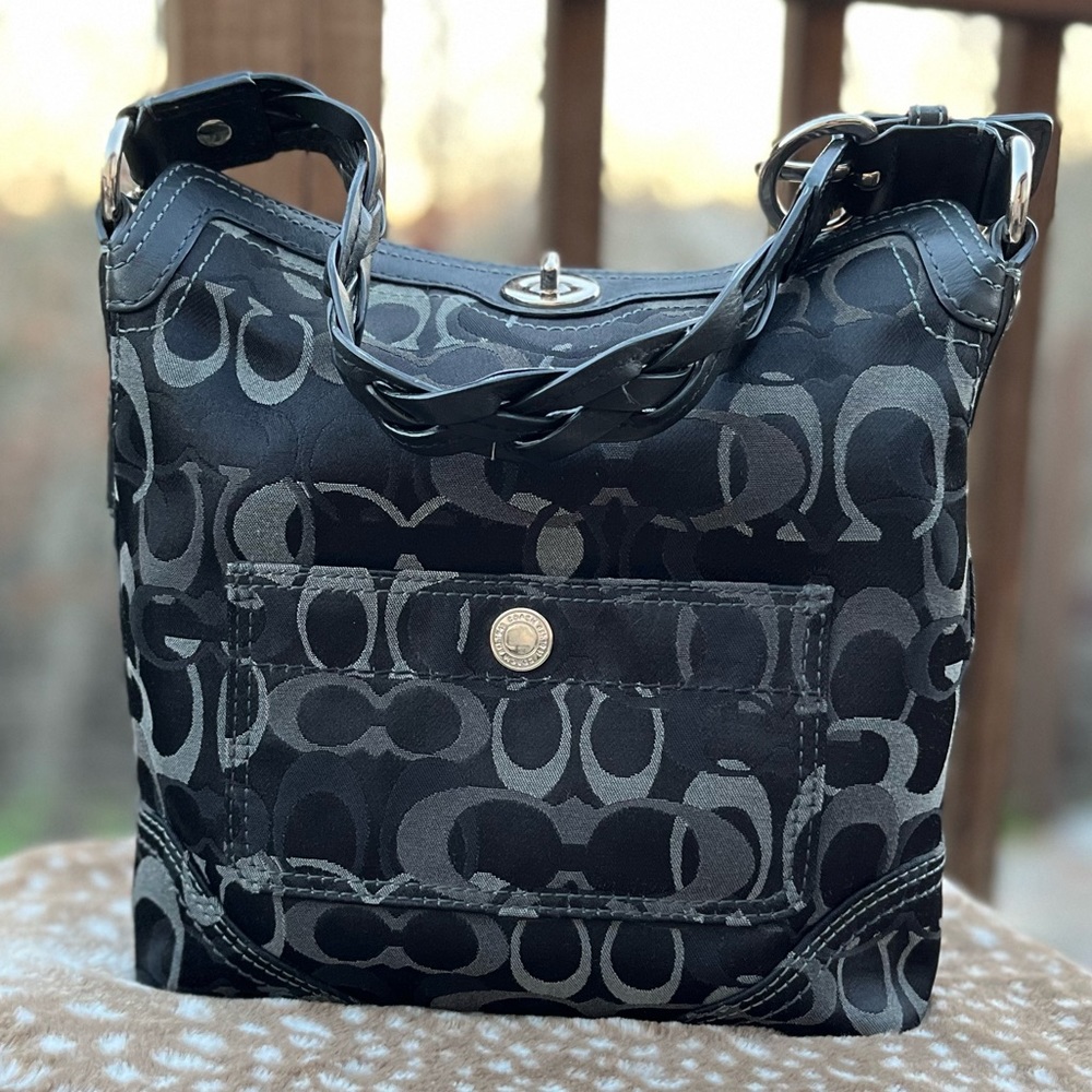 Coach Chelsey Optic 2007 Black and Gray Signature Hobo Bag